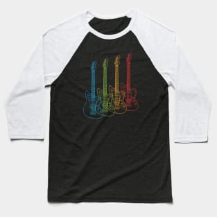 Four Offset Style Electric Guitar Outlines Multi Color Baseball T-Shirt